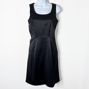 H&M Women's Little Black Dress 6 Sheath Sleeveless Sateen Knee Length Lined Zip